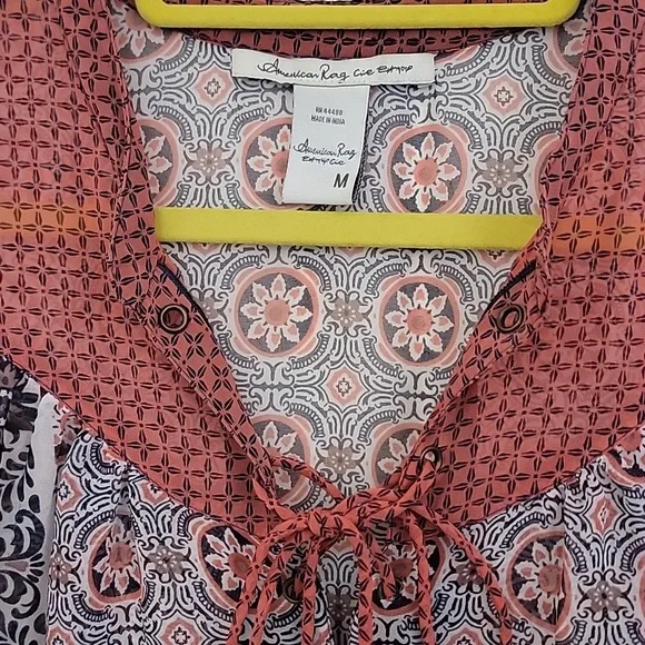 American Rag Orange, Navy & Off White Sheer Boho Print M - Picture 7 of 15